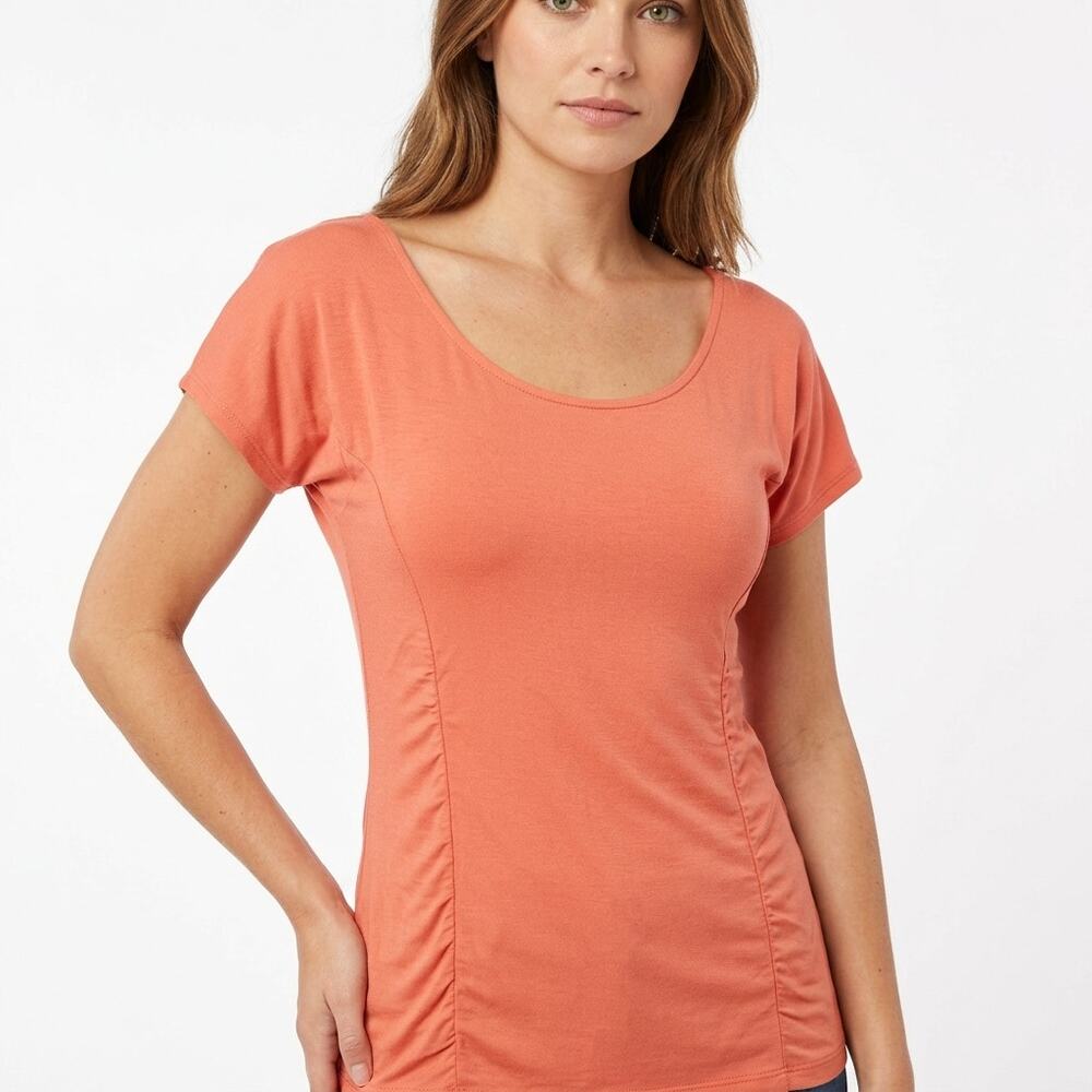 2B bebe Orange Stretch Scoop Neck Top Women Size M